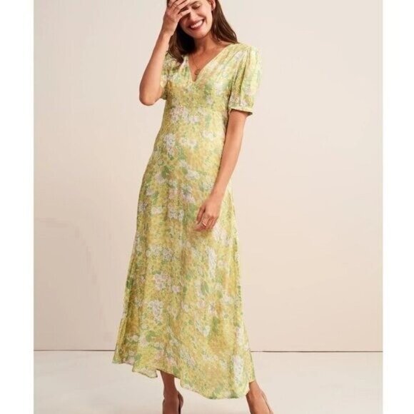 Rouje Linette Maxi Satin Dress Green Floral Size 6 - Picture 1 of 10